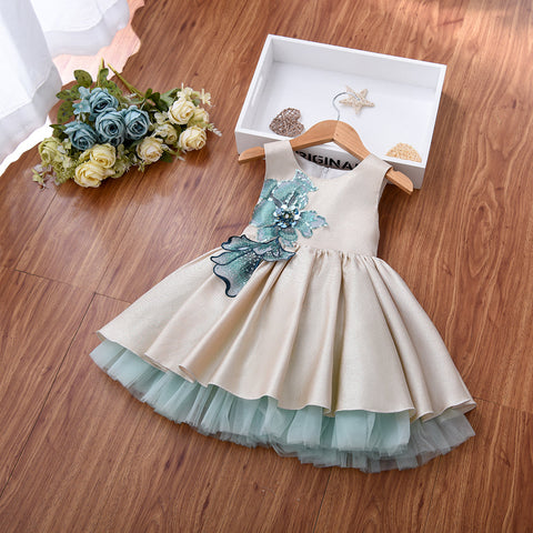 TULIP DRESS- BEIGE AND GREEN